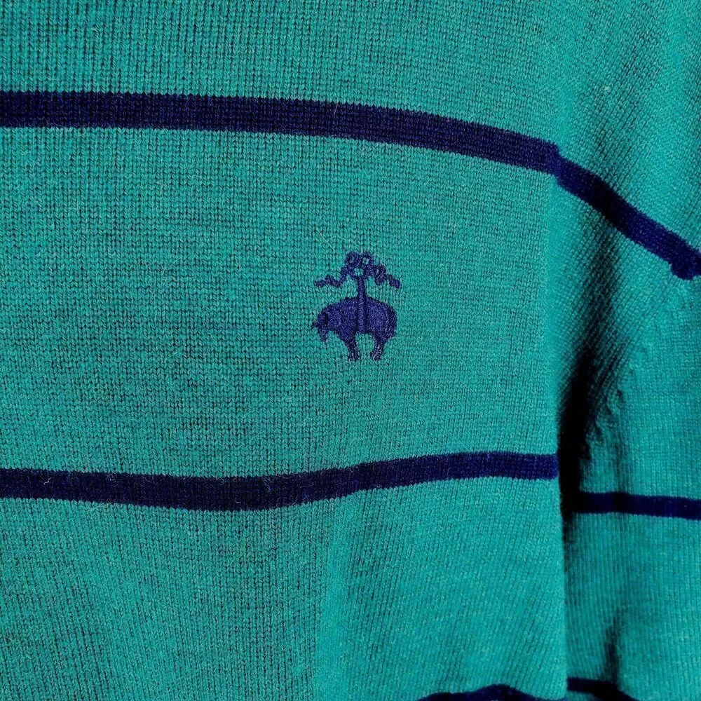 Brooks Brothers 346 Mens Extra Fine‎ Merino Wool Green Blue Striped Sweater XXL